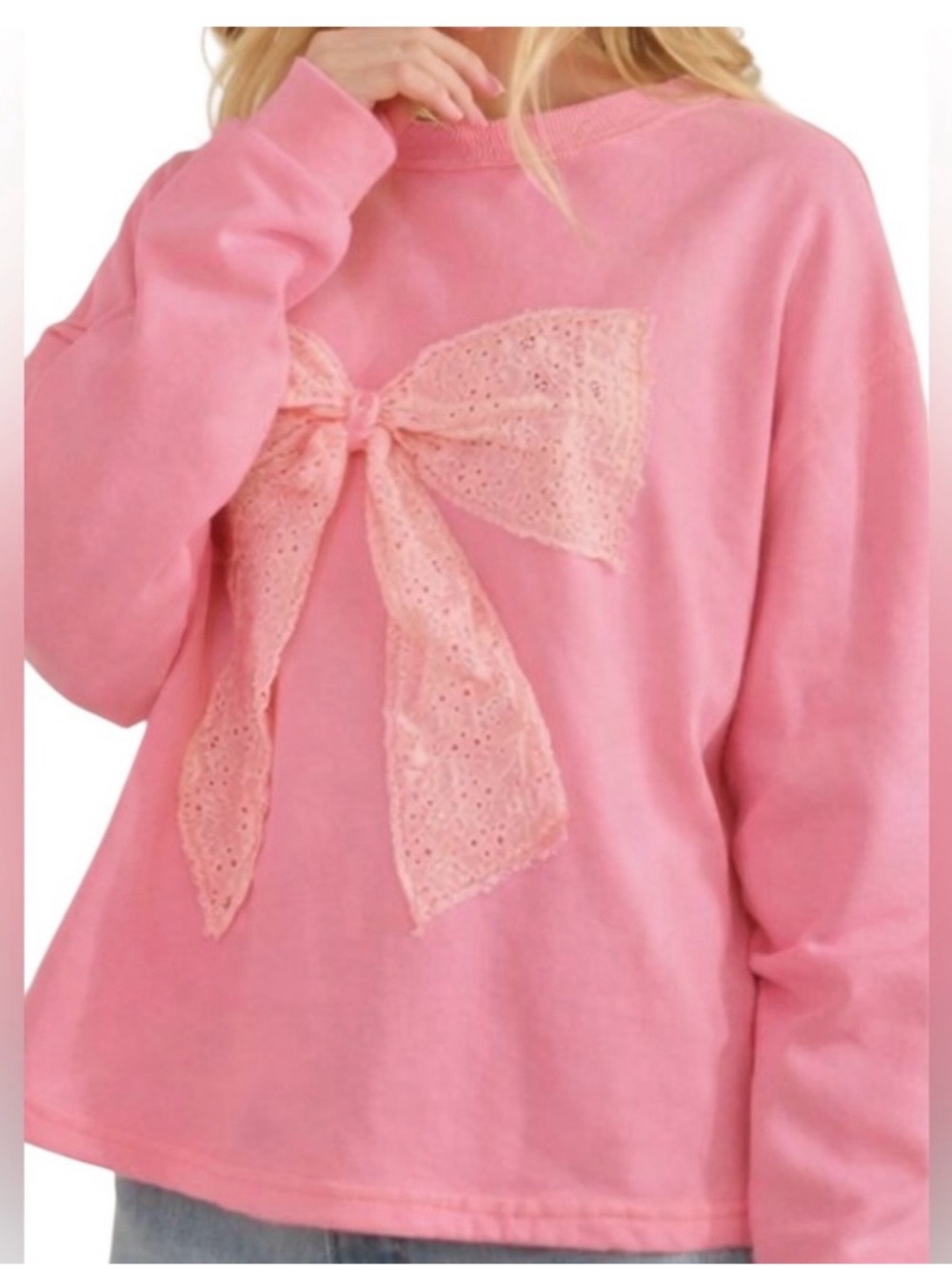 Women's Pink Lace Bow Sweatshirt